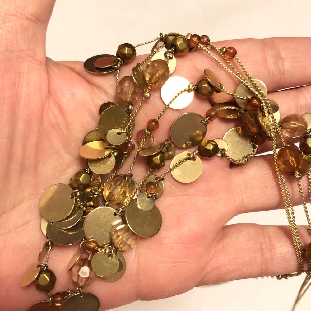 Multilayered Gold Chain Beads Rhinestones Necklace - Picture 6 of 6
